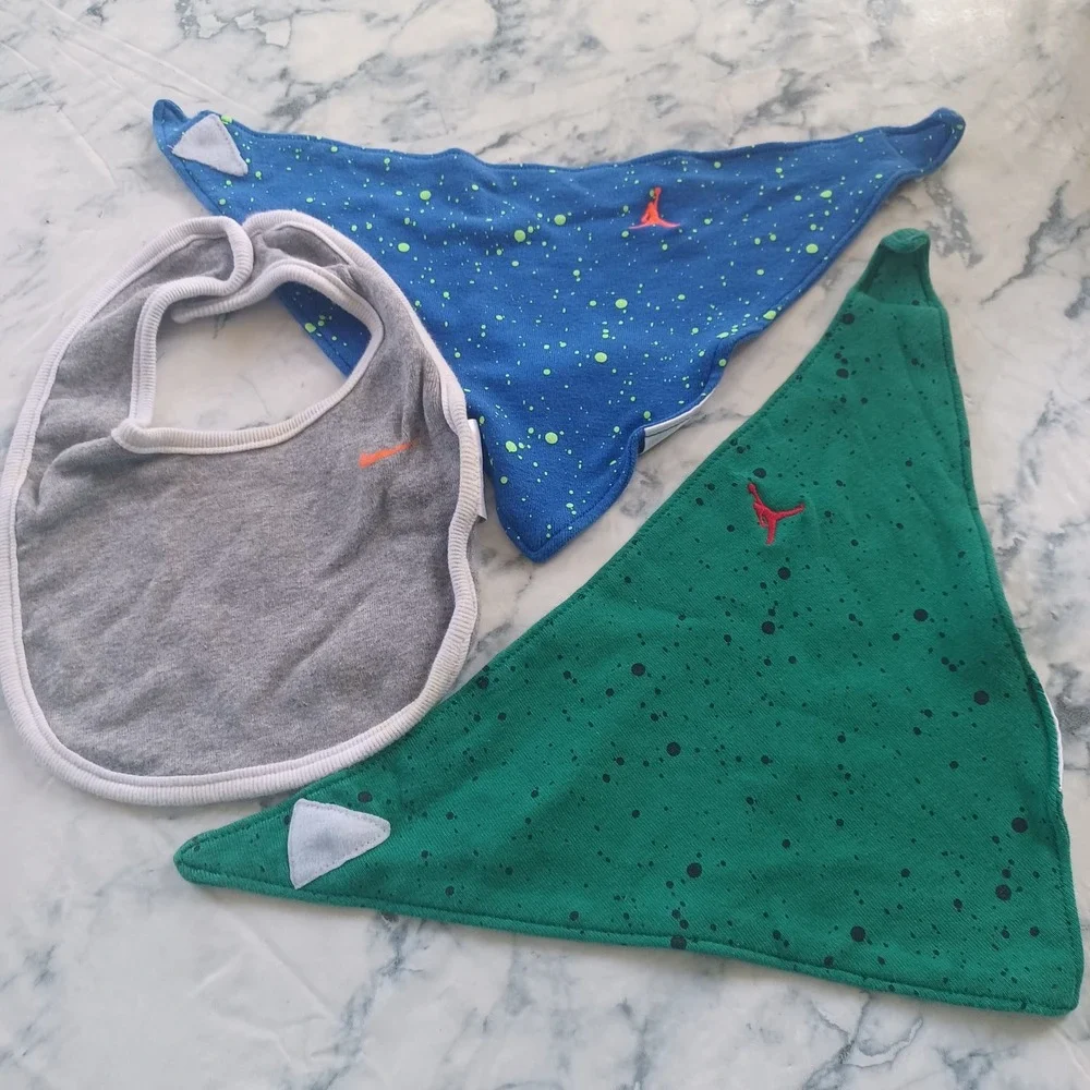 Nike Jordan Bib Lot 3 Baby 0-6M Grey Blue Green Bandana Speckle Jumpman Sporty
